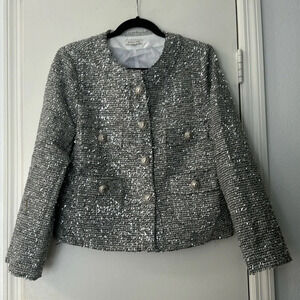 Women's Metallic Stellah Silver Textured Crop Jacket Size Large